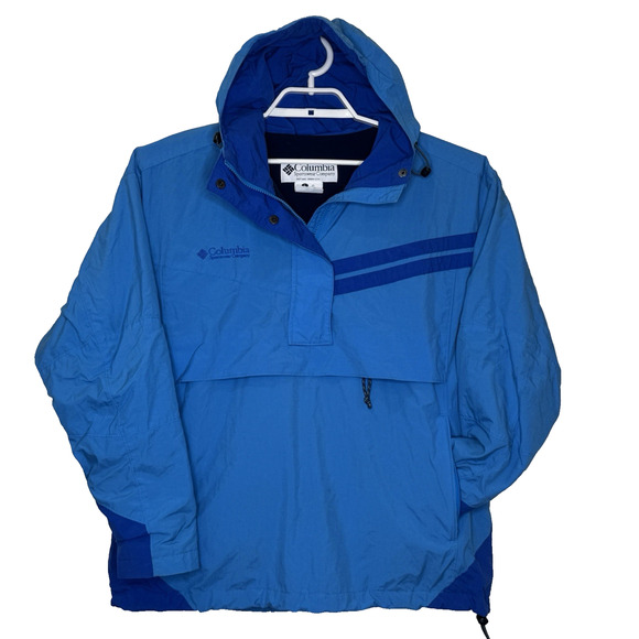 Vintage Columbia 1/4 Zip Hooded Pullover Jacket Womens Sz Large Blue Windbreaker - Picture 1 of 10
